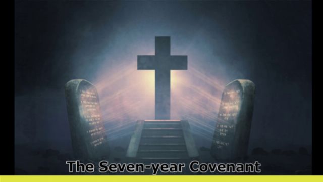 An artistic rendering depicting a radiant Latin cross centered between two illuminated stone tablets, set against a background of a dimly lit misty atmosphere. The scene includes a stairway leading up to the cross that suggests a pathway to spiritual enlightenment. Opens a new window with the video.