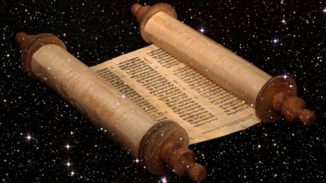 A scroll with wooden handles is unrolled against a starry background. The scroll has text written on it, and the scene conveys a sense of cosmic exploration. Opens a new window with the video.