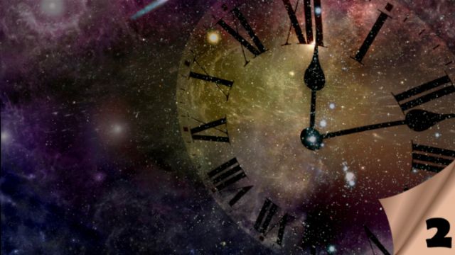An artistic blending of a vintage clock overlaying a cosmic nebula, suggesting a connection between time and the celestial bodies of the Mazzaroth. Opens a new window with the video.